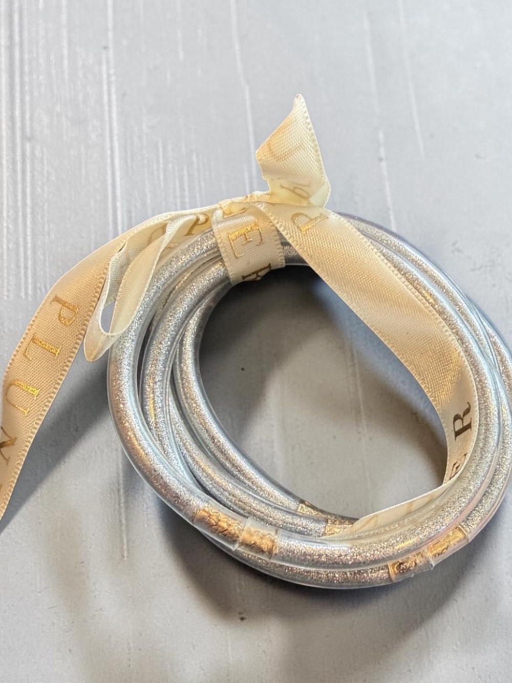 Plunder Silver Glitter  Bracelet with Ivory Ribbon